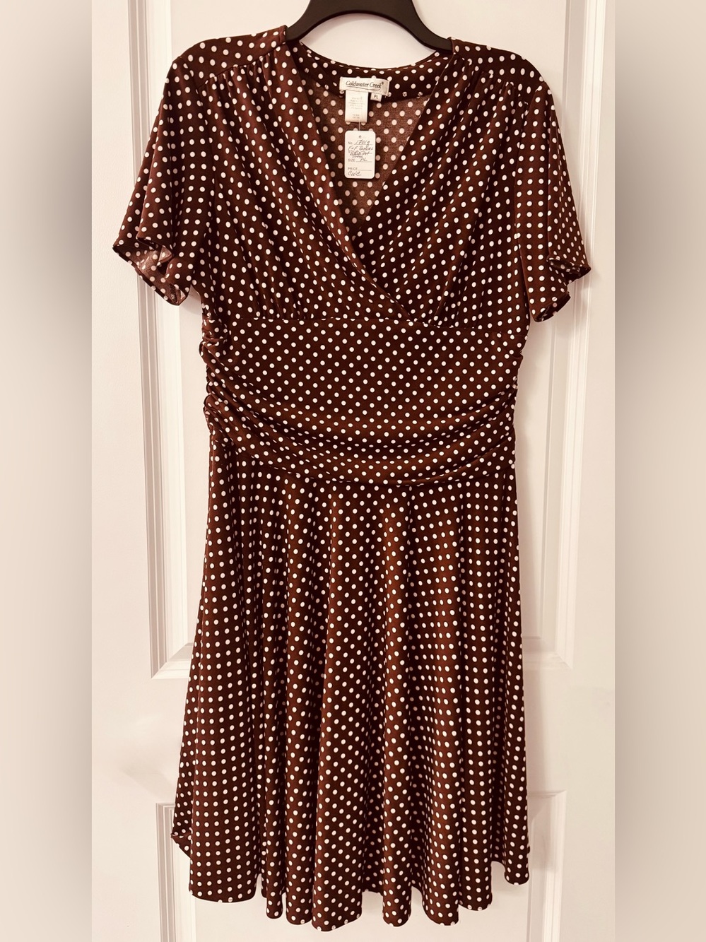#1701q - Coldwater Creek Brown with White Polka Dot Fit & Flare Mini Dress